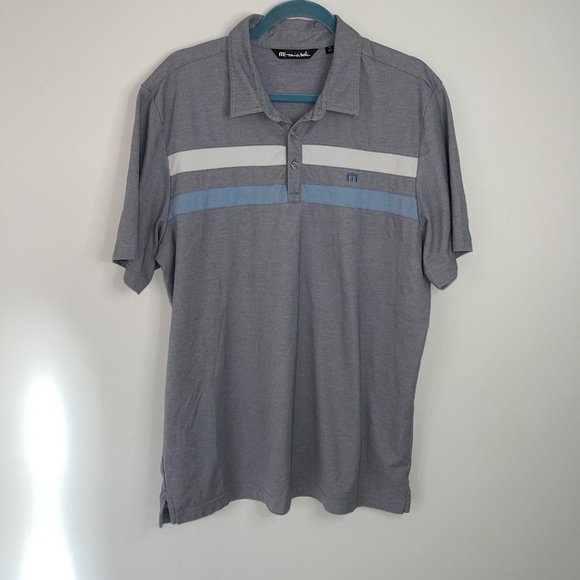 Travis Mathew Polo Shirt Size XL Mens Short Sleeve Polyester Cotton Gray Blue - Picture 12 of 12